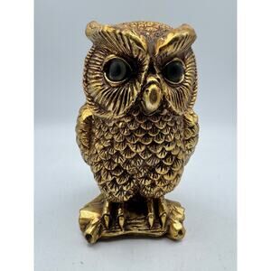 Vintage Lenwile Ardalt Artware Owl Figurine Japan #6963 Gold Brass 7"